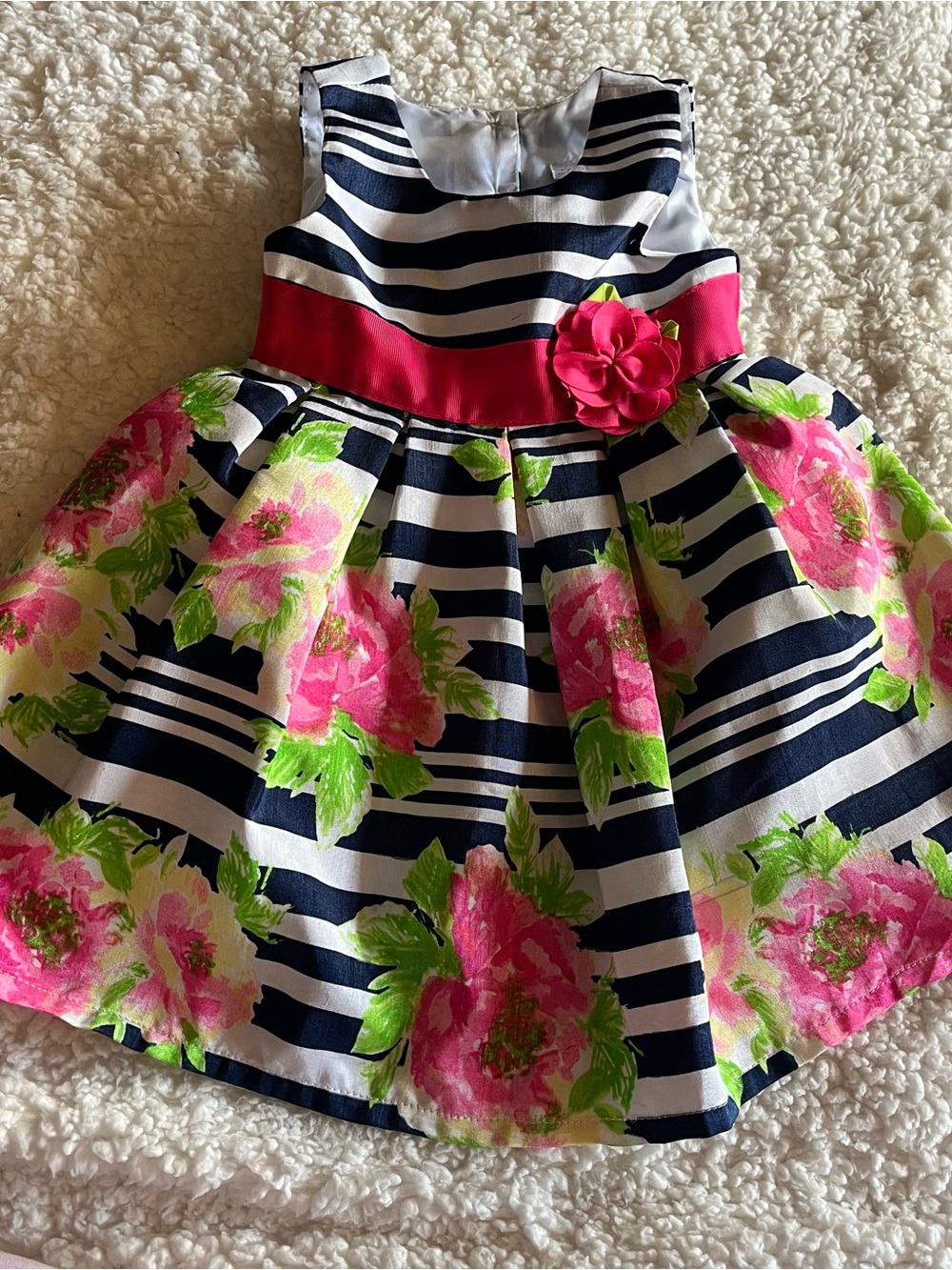 Toddler Girl Navy Stripe & Pink Floral Party Dress